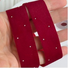 Лента велюр со стразами, 2,5 см, бордовая, рулон 45 м