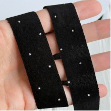 Лента велюр со стразами, 2,5 см, черная, рулон 45 м