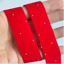 Лента велюр со стразами, 2,5 см, красная, рулон 45 м