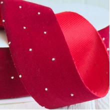 Лента велюр со стразами, 6 см, бордовая, рулон 45 м