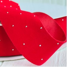 Лента велюр со стразами, 6 см, красная, рулон 45 м