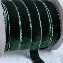 Лента велюр с кантом, 2,5 см, темно-зеленая, рулон 45 м