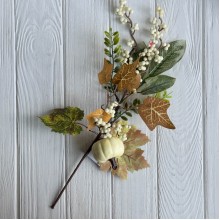 Осенняя веточка с тыквой (С30583), 43 см, молочно-коричнево-зеленая, шт.