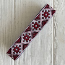 Тесьма вышиванка (узор из ромбов), 2,5 см, бордовая с белым, рулон 7 м