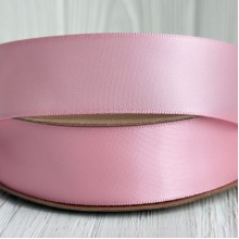 Двостороння атласна стрічка New (преміум), 2,5 см, світло-рожева, рулон 23 м