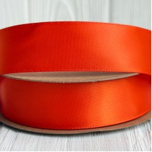 Двостороння атласна стрічка New (преміум), 2,5 см, морквяна, рулон 23 м