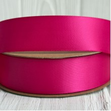 Двостороння атласна стрічка New (преміум), 2,5 см, малинова, рулон 23 м
