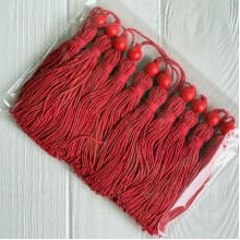 Кисточка декоративная с хлопка (D30196), 22 см, красная, упаковка 10 шт.