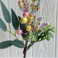 Ветка с ягодками (С30594), 34 см, зеленая с разноцветными ягодками, шт.