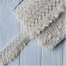 Кружево вязаное с бахрамой (D30260), молочное, 5,7 см, рулон 23 м