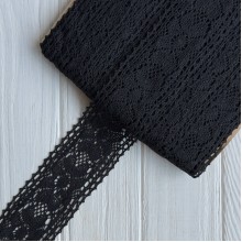 Кружево вязаное (D30256), черное, 6,5 см, рулон 23 м