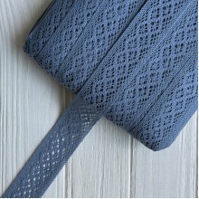 Кружево вязаное (D30038), джинс, 4 см, большой рулон 90 м