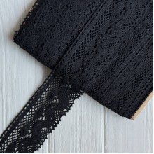 Кружево вязаное (D30257), черное, 6 см, рулон 23 м