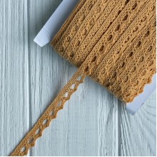 Кружево вязаное (D03401), горчичное, 11 мм, рулон 45 м