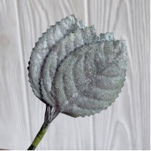 Листик (С30617), 4х5,5 см, зеленый с белым напылением, упаковка 12 шт.