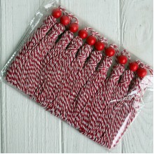 Кисточка декоративная с хлопка (D30196), 22 см, красно-белая, упаковка 10 шт.