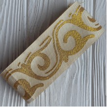 Тесьма вышиванка, 5 см, золотой орнамент на бежевом, рулон 7 м