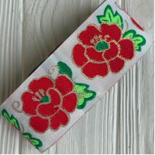 Тесьма вышиванка (мальвы), 5 см, красная с белым, рулон 9 м