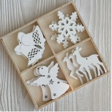 Набор деревянных колокольчиков и оленей (L01130), 5 см, белые, упаковка 12 шт.