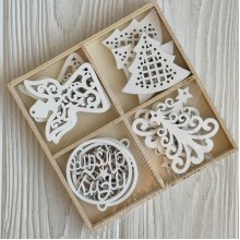 Набор деревянных елок и ангелов (L01130), 5 см, белые, упаковка 12 шт.