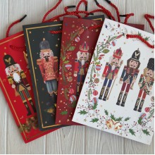 Подарочный пакет новогодний с Щелкунчиком (L), 31х42х12 см, белый/красный/зеленый, упаковка мікс 12 шт.