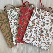 Подарочный пакет новогодний с веточками (L), 31х42х12 см, белый/бежевый/красный, упаковка мікс 12 шт.