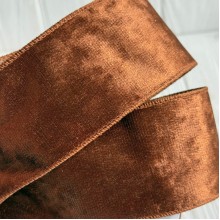 Лента бархатная с проволокой, 6,3 см, шоколадная, рулон 9 м