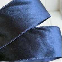 Лента бархатная с проволокой, 6,3 см, сапфировая, рулон 9 м