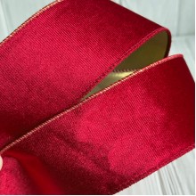 Лента бархатная с проволокой, 6,3 см, красная, рулон 9 м