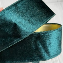 Лента бархатная с проволокой, 6,3 см, изумрудная, рулон 9 м