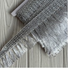 Тесьма с бахромой (D30309), 5 см, серебро, рулон 13 м