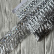 Тесьма с бахромой (D30082), 6,5 см, серебро, рулон 13 м