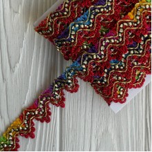 Тесьма с паетками (D30276), 2,5 см, красный с цветным, рулон 13 м