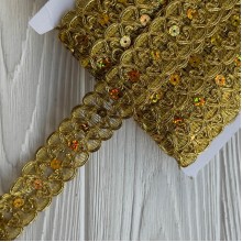 Тесьма с паетками (D30268), 2,8 см, золото, рулон 13 м
