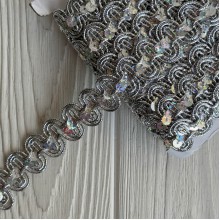 Тесьма с паетками (№19), 2,2 см, серебро, рулон 13 м