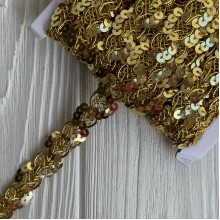 Тесьма с паетками (D30292), 1,7 см, золото, рулон 13 м