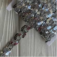 Тесьма с паетками (D30292), 1,7 см, серебро, рулон 13 м