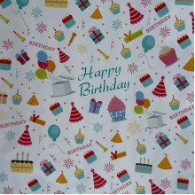 Подарочная новогодняя бумага, 70х100 см, Happy birthday белая с кексиками, упаковка 2 шт.