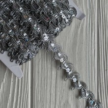Тесьма с паетками (D30293), 1,8 см, серебро, рулон 13 м