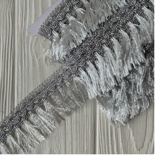 Тесьма с бахромой (D30056), 5 см, серебро, рулон 13 м