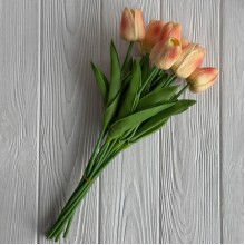 Букет тюльпанов, 34 см, персиково-коралловый, букет з 9 шт.