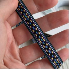 Лента с вышивкой (D19875), 1,3 см, черно-фиолетово-голубая, рулон 23 м