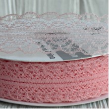 Кружево органзовое (D30328), 3 см, персиковое, рулон 45 м