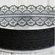 Кружево органзовое (D30328), 3 см, черное, рулон 45 м