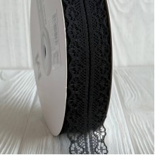 Кружево органзовое (D30328), 3 см, черное, рулон 45 м