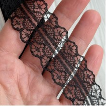 Кружево органзовое (D30328), 3 см, черное, рулон 45 м