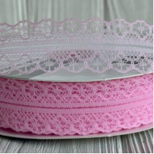 Кружево органзовое (D30328), 3 см, розовое, рулон 45 м