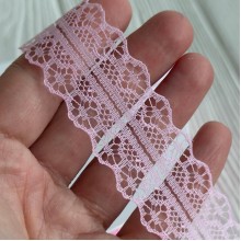 Кружево органзовое (D30328), 3 см, розовое, рулон 45 м