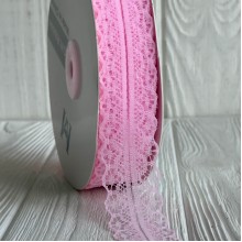 Кружево органзовое (D30328), 3 см, розовое, рулон 45 м