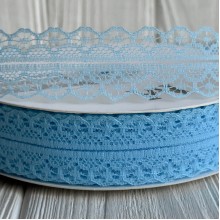 Кружево органзовое (D30328), 3 см, голубое, рулон 45 м